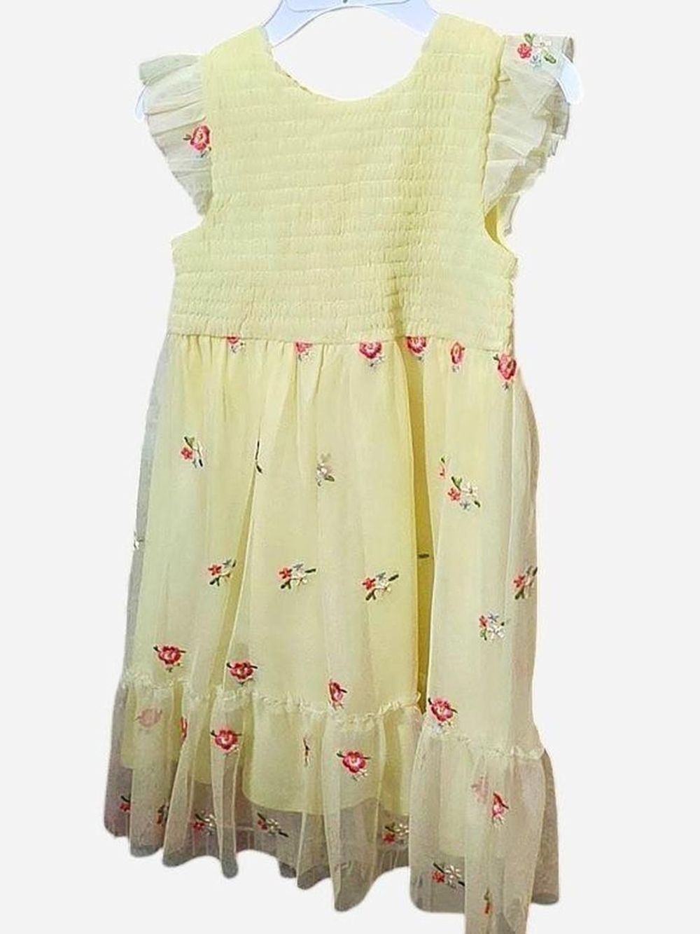 Blueberi Boulevard Yellow Floral Ruffle-Sleeve Dress